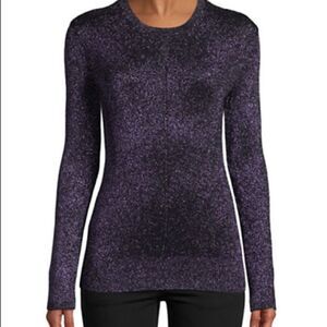 Ellen Tracy Ribbed Metallic Sweater-Purple-Small